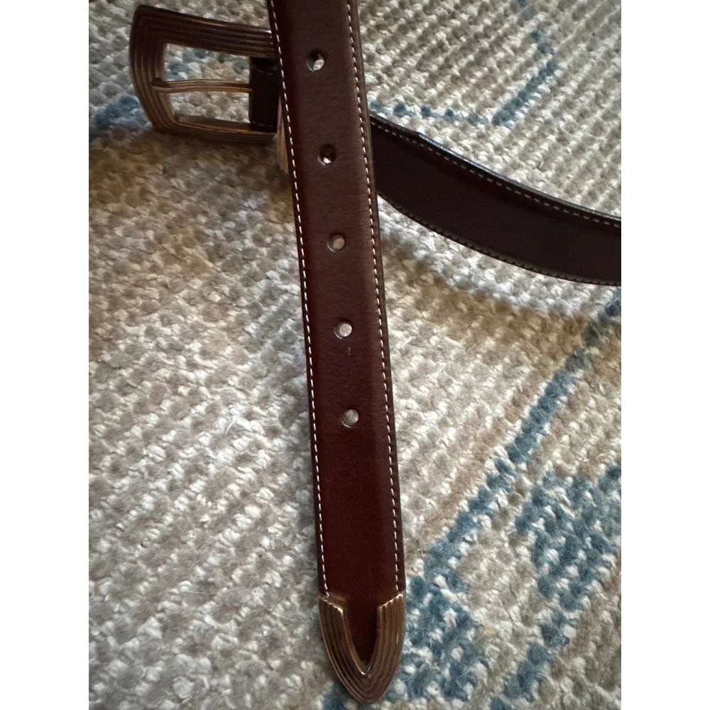 Onyx by Brighton Mens Brown Leather Belt 34 M30278 Handcrafted USA Silver Buckle